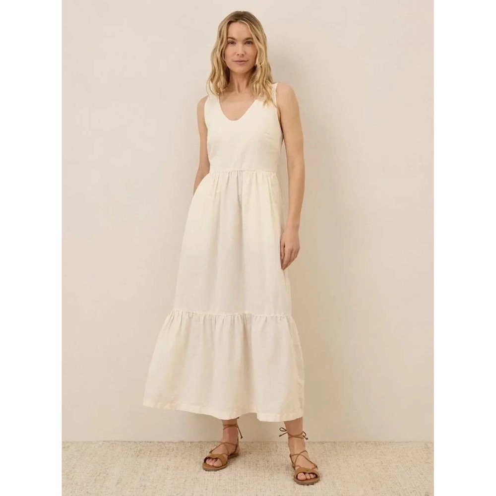 Pact Canopy Linen Blend Easy Tank Dress Cream Organic Cotton Midi XL